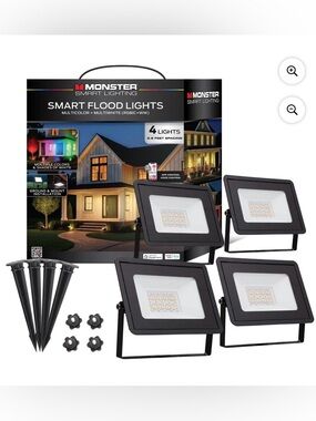 Monster Outdoor Flood Light Smart 4 Pack Multi-white LED WiFi App, Voice Control